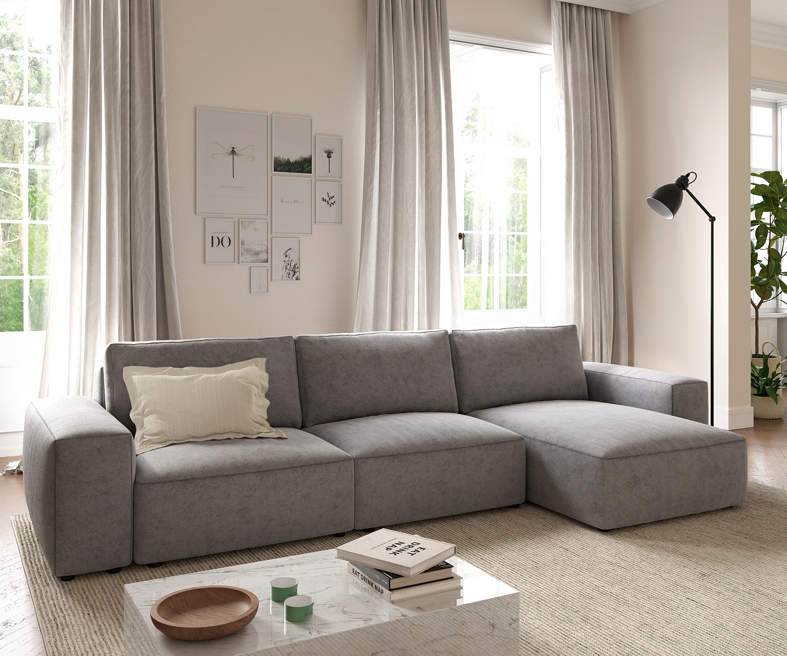 Ecksofa Lanzo L 360x160 cm Mikrofaser Grau Recamiere variabel von DELIFE