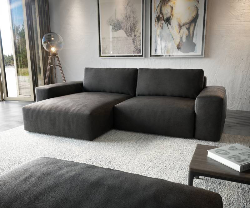 Ecksofa Lanzo XL 270x180 cm Lederimitat Vintage Anthrazit Recamiere variabel mit Hocker von DELIFE