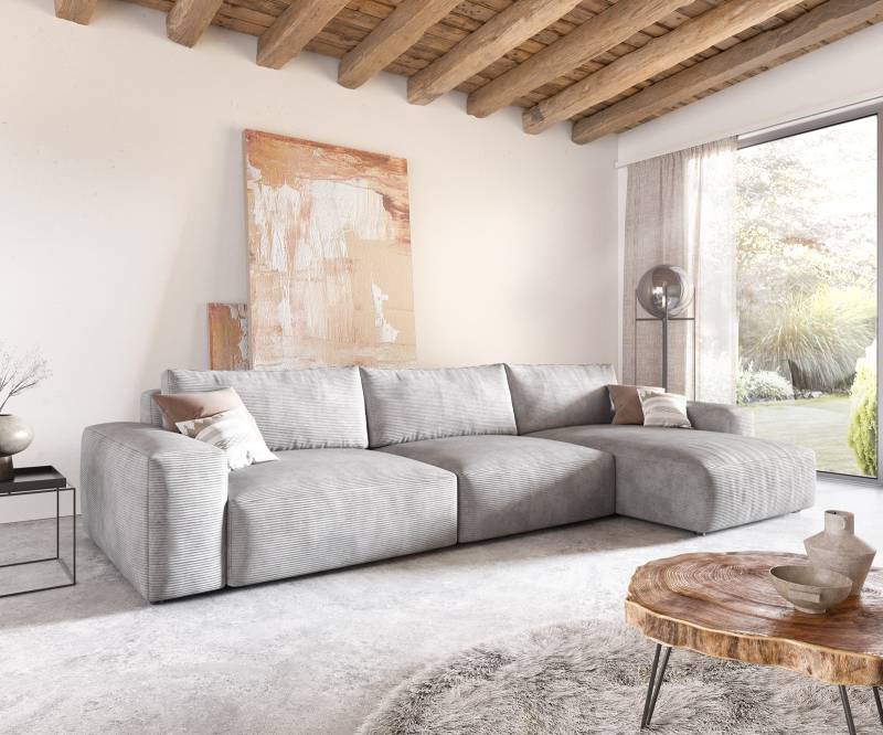 Ecksofa Lanzo XL 380x180 cm Cord Silbergrau Recamiere variabel von DELIFE