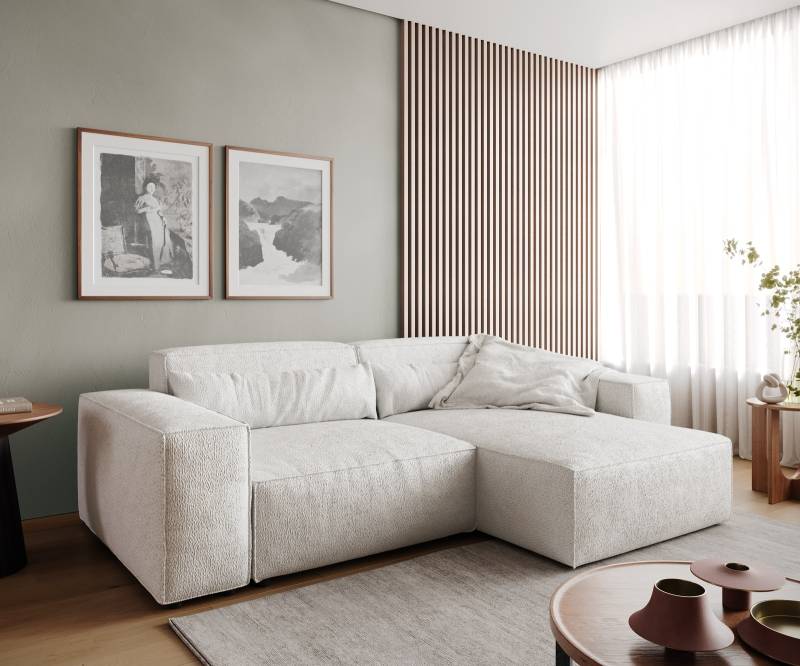 Ecksofa Sirpio 230x155 cm Bouclé Creme-Weiß Recamiere variabel von DELIFE