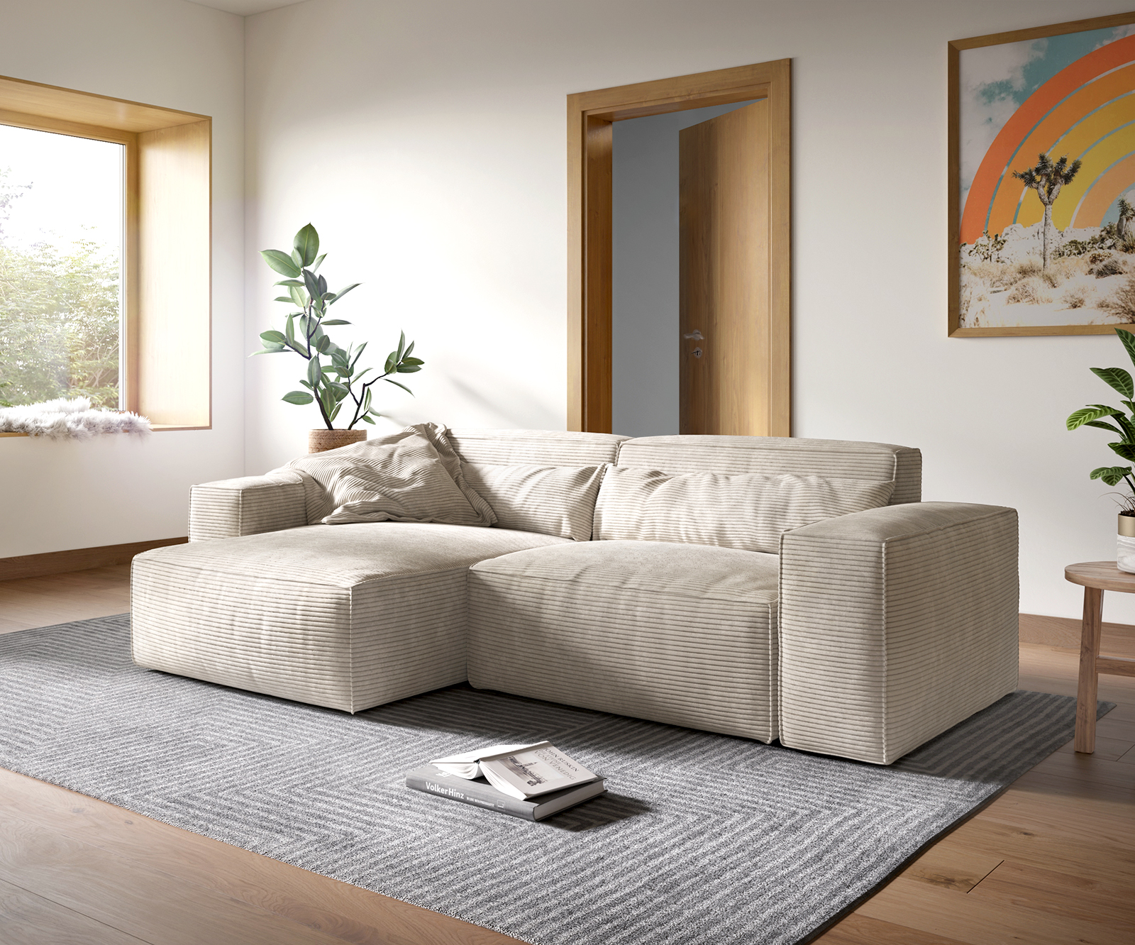 Ecksofa Sirpio XL 270x170 cm Cord Beige Recamiere variabel von DELIFE