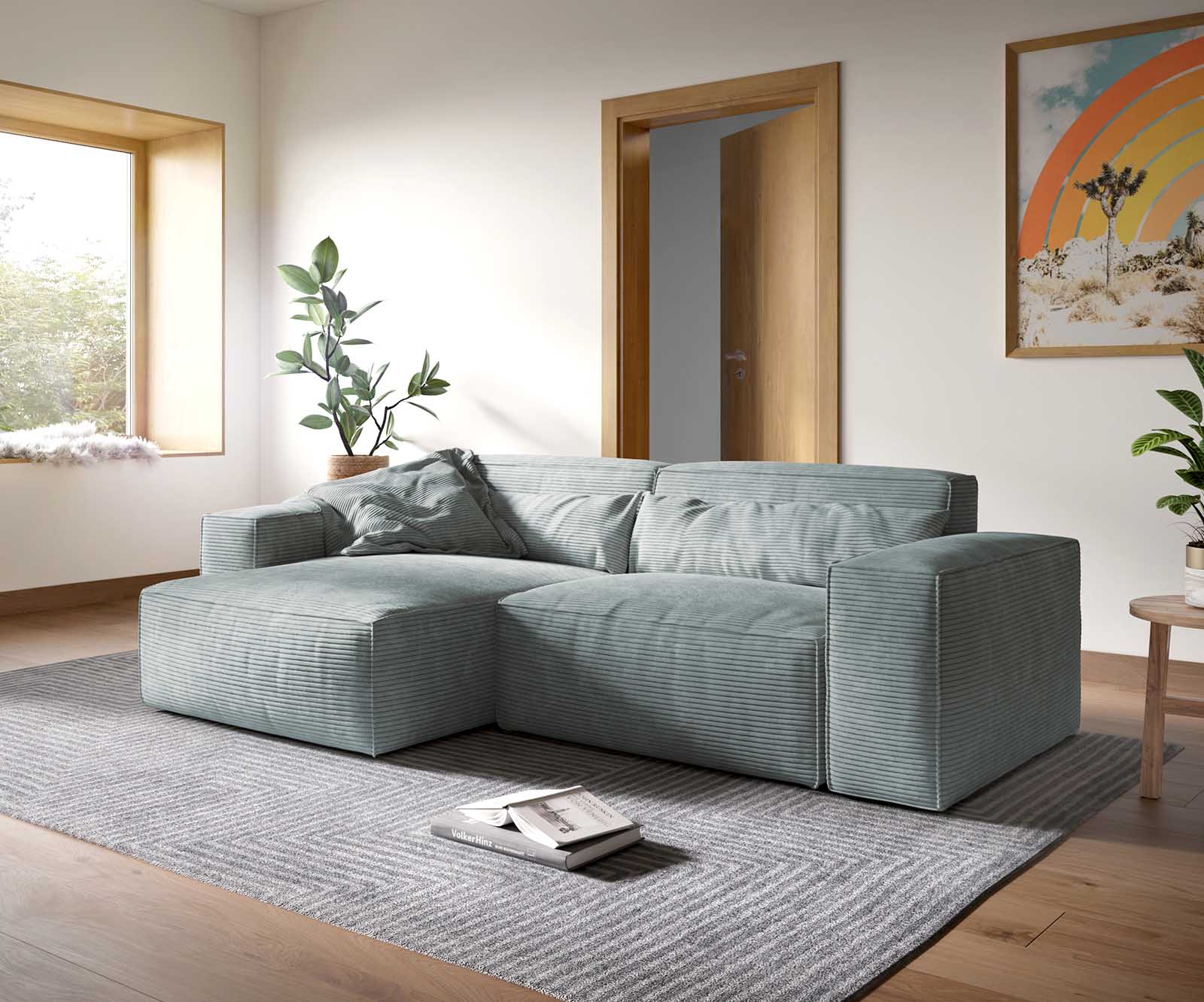 Ecksofa Sirpio XL 270x170 cm Cord Pastellblau Recamiere variabel von DELIFE