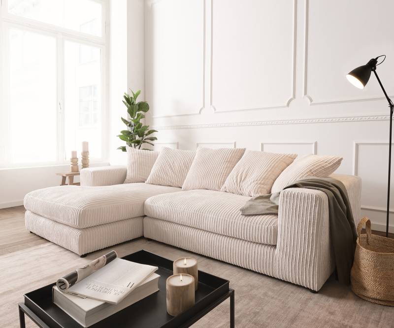 Ecksofa Svada 285x175 cm Cord Beige Recamiere links von DELIFE