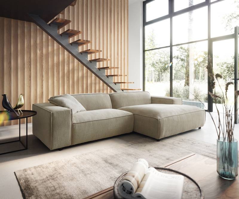 Ecksofa Tenso 280x165 cm Chenille Beige Recamiere rechts von DELIFE