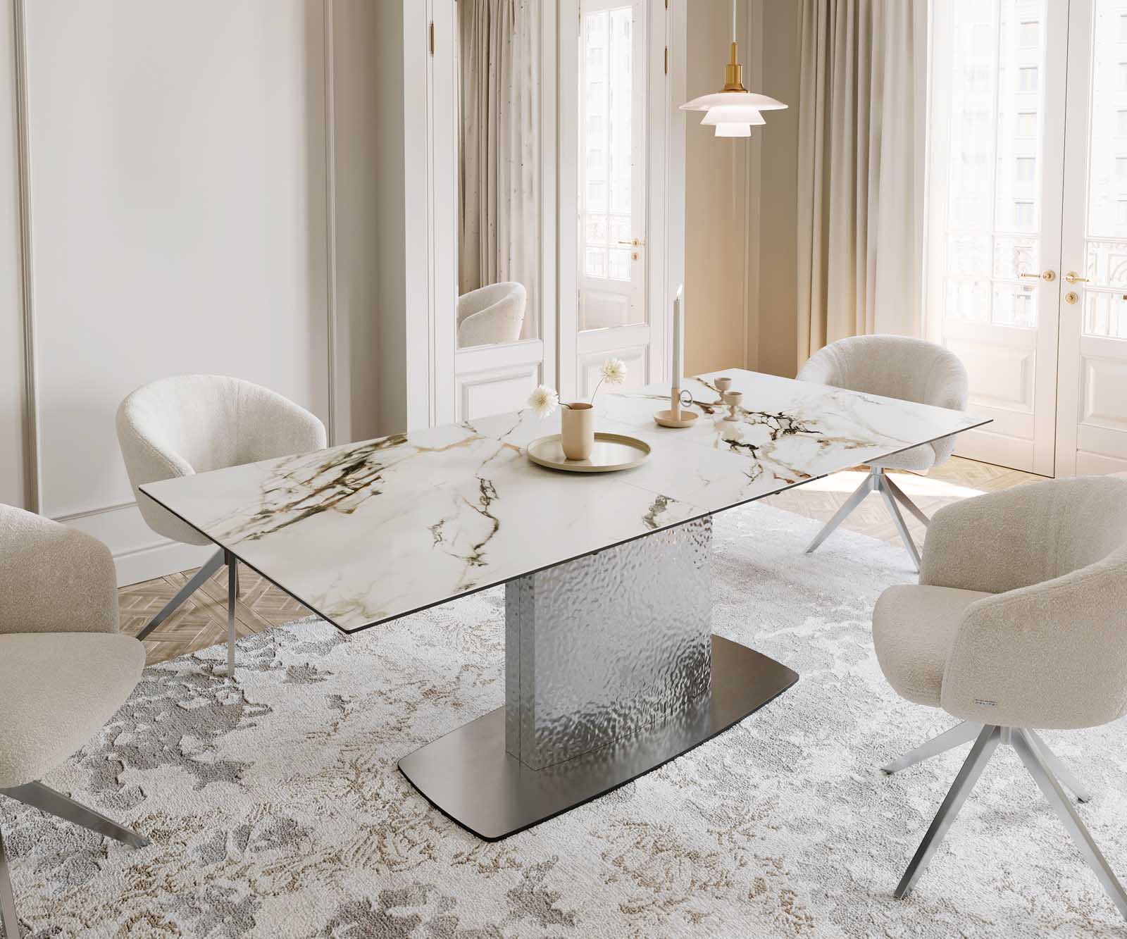Esstisch Edge 180-220x100 Keramik Calacatta Luxe Weiß-Gold-Grau Wave Edelstahl ausziehbar Esstisch Edge 180-220x100 Keramik Calacatta Luxe Weiß-Gold-Grau Wave Edelstahl ausziehbar von DELIFE