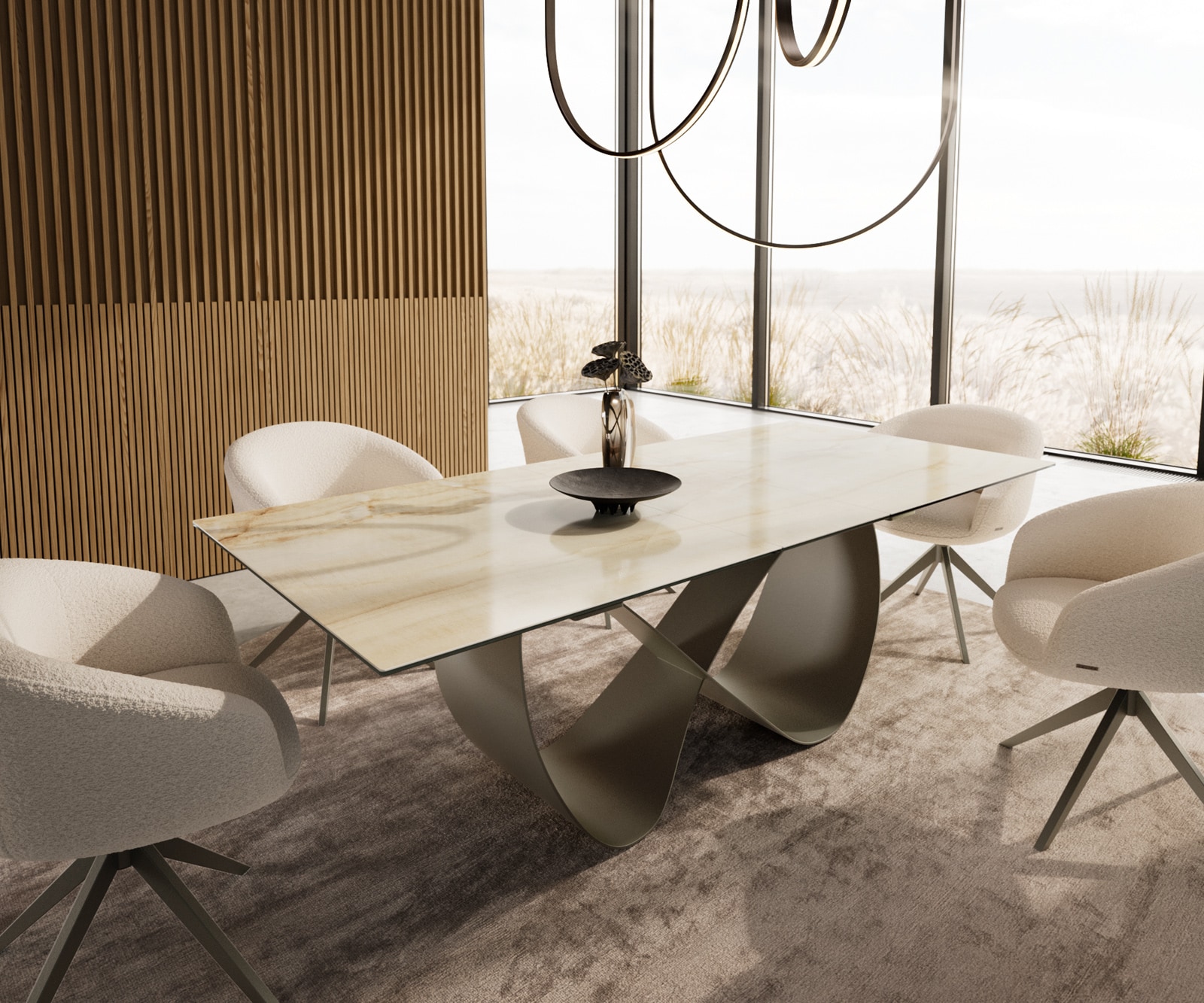 Esstisch Edge 180-220x100 Keramik Laminam® Onice Oro Infinity Metall Effektfinish Titan ausziehbar von DELIFE