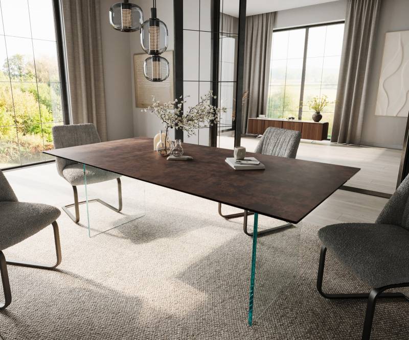 Esstisch Edge 200x100 Glas Antique-braun Gestell Glas von DELIFE