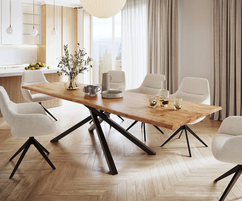 Esstisch Edge 300x100 Akazie Natur Kreuzgestell Rechteck Schwarz Live-Edge von DELIFE