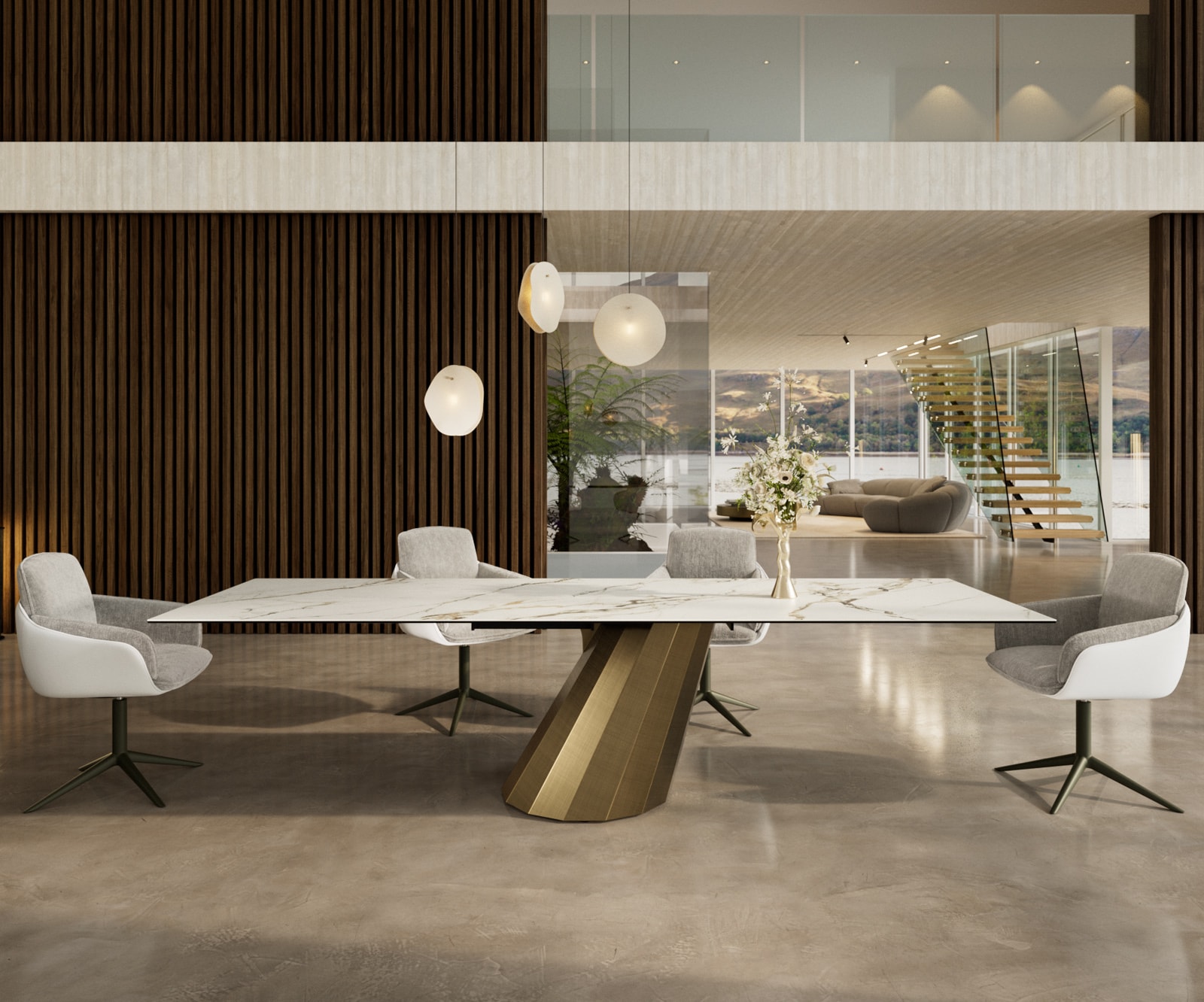 Esstisch Edge 300x100 Keramik Calacatta Luxe Weiß-Gold-Grau Parabel Metallic Gold Esstisch Edge 300x100 Keramik Calacatta Luxe Weiß-Gold-Grau Parabel Metallic Gold von DELIFE