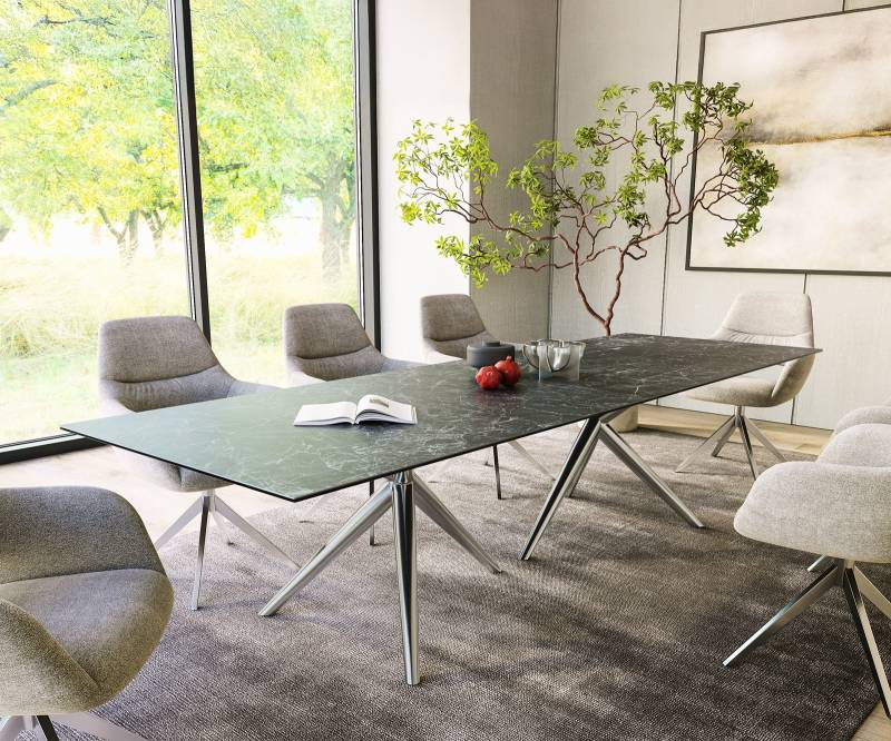 Esstisch Edge 300x100 Keramik Laminam®Nero Greco Anthrazit Estelar rund Edelstahl von DELIFE