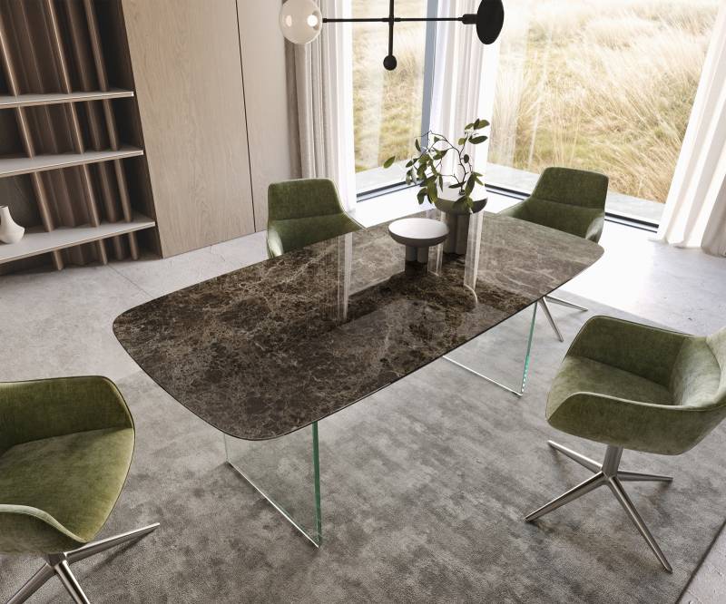 Esstisch Edge Boot 200x100 Keramik Laminam® Emperador Extra Lucidato Dunkelbraun Gestell Glas von DELIFE
