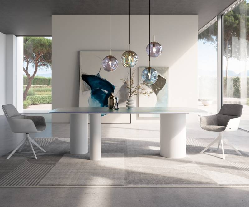 Esstisch Edge Boot 240x120 Reliefglas Perlmutt 3D-Design Troa Metall Weiß Esstisch Edge Boot 240x120 Reliefglas Perlmutt 3D-Design Troa Metall Weiß von DELIFE