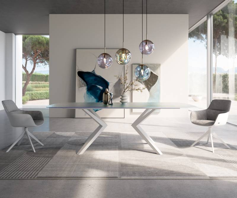 Esstisch Edge Boot 240x120 Reliefglas Perlmutt 3D-Design Zenthara kantig Metall Weiß Esstisch Edge Boot 240x120 Reliefglas Perlmutt 3D-Design Zenthara kantig Metall Weiß von DELIFE