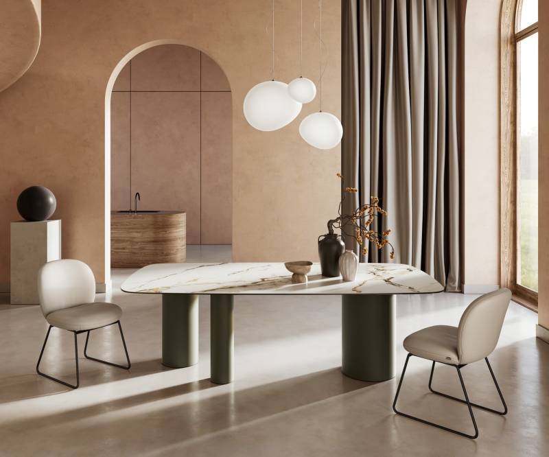 Esstisch Edge Boot 240x120cm Keramik Calacatta Luxe Weiß-Gold-Grau Troa Metall Effektfinish Titan Esstisch Edge Boot 240x120cm Keramik Calacatta Luxe Weiß-Gold-Grau Troa Metall Effektfinish Titan von DELIFE