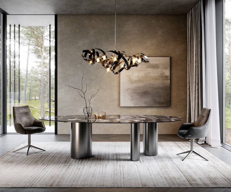 Esstisch Edge Oval 280x130 Keramik Iris FMG Agatablack Troa Edelstahl Graphit von DELIFE