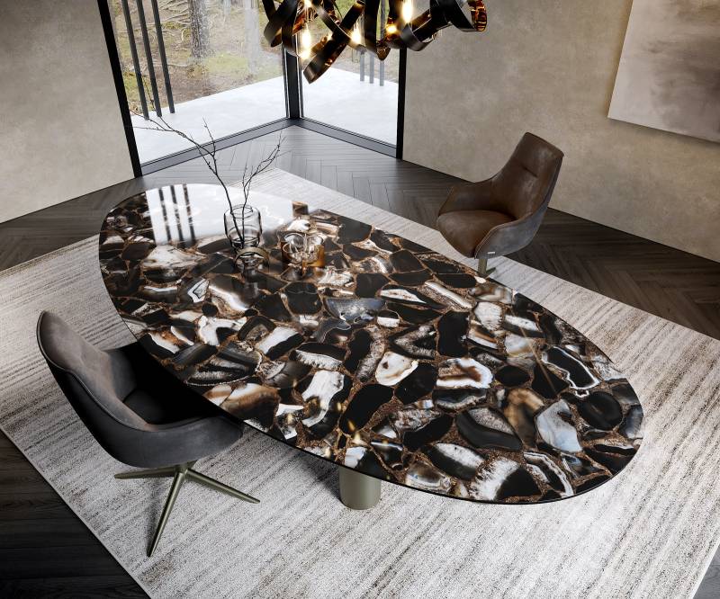 Esstisch Edge Oval 280x130 Keramik Iris FMG Agatablack Troa Metall Effektfinish Titan von DELIFE