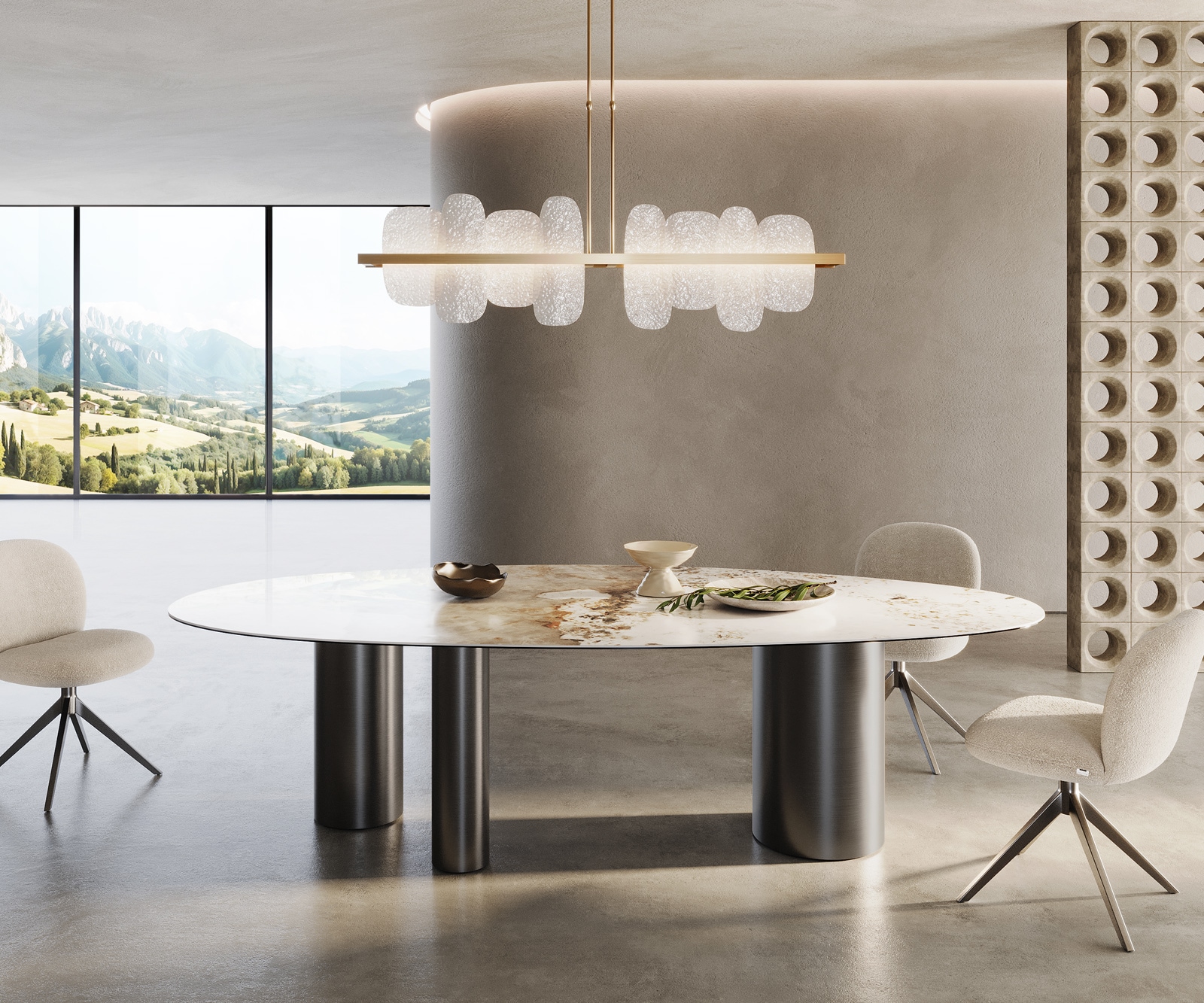 Esstisch Edge Oval 280x130 Keramik Minas Melange Weiß-Beige Troa Edelstahl Graphit Esstisch Edge Oval 280x130 Keramik Minas Melange Weiß-Beige Troa Edelstahl Graphit von DELIFE