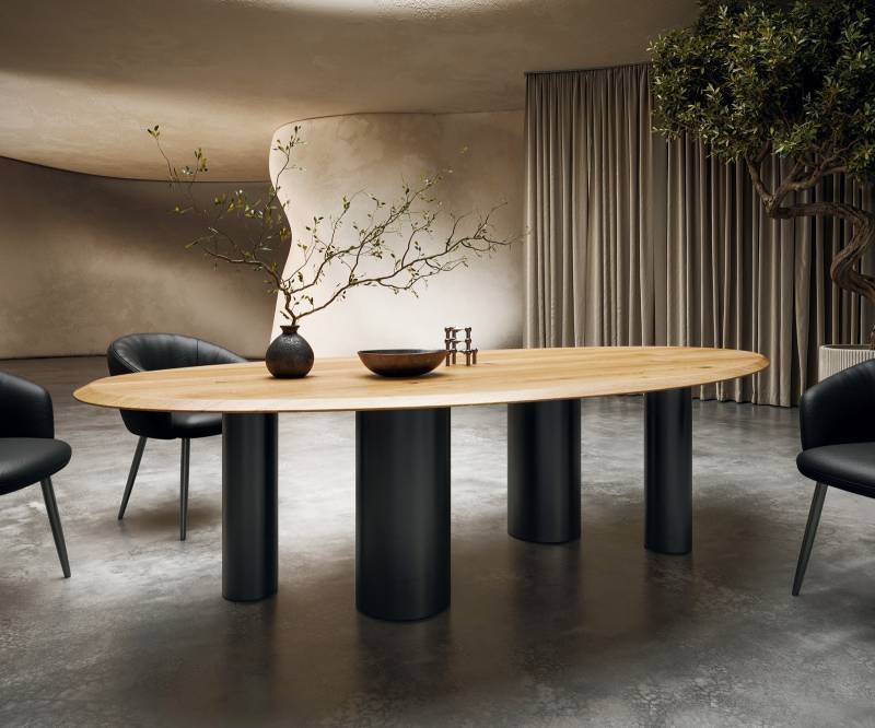 Esstisch Edge Oval 280x130x2,5 Eiche Natur Pilier Metall Schwarz Flow-Edge von DELIFE