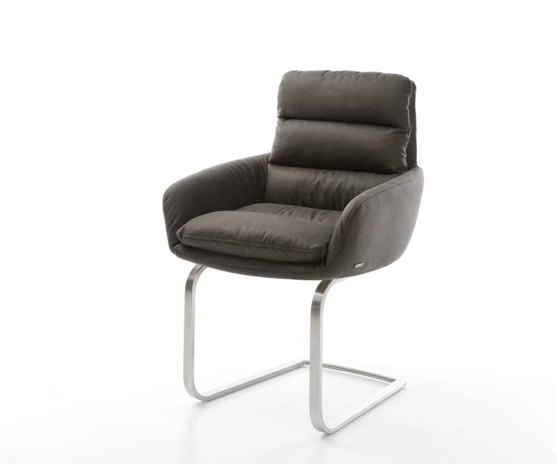 Freischwinger Abelia-Flex mit Armlehnen Mikrofaser Anthrazit Vintage Freischwinger flach Edelstahl von DELIFE