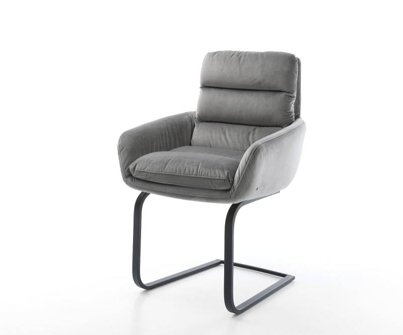Freischwinger Abelia-Flex mit Armlehnen Samt Grau Freischwinger flach Schwarz von DELIFE
