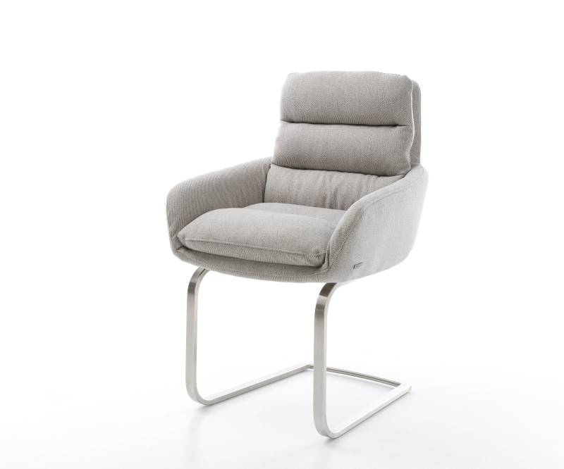 Freischwinger Abelia-Flex mit Armlehnen Stripes Hellgrau Freischwinger flach Edelstahl von DELIFE