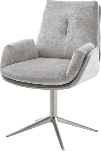 Esszimmerstuhl Clea-Flex Fußkreuz Edelstahl Chenille Silbergrau 360° drehbar Wippfunktion von DELIFE