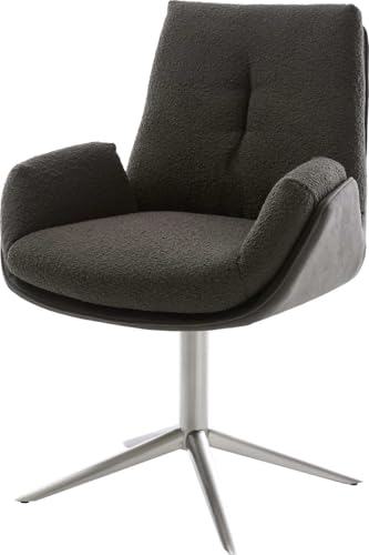 Esszimmerstuhl Clea-Flex Fußkreuz Edelstahl Materialmix Schwarz 360° drehbar Wippfunktion von DELIFE
