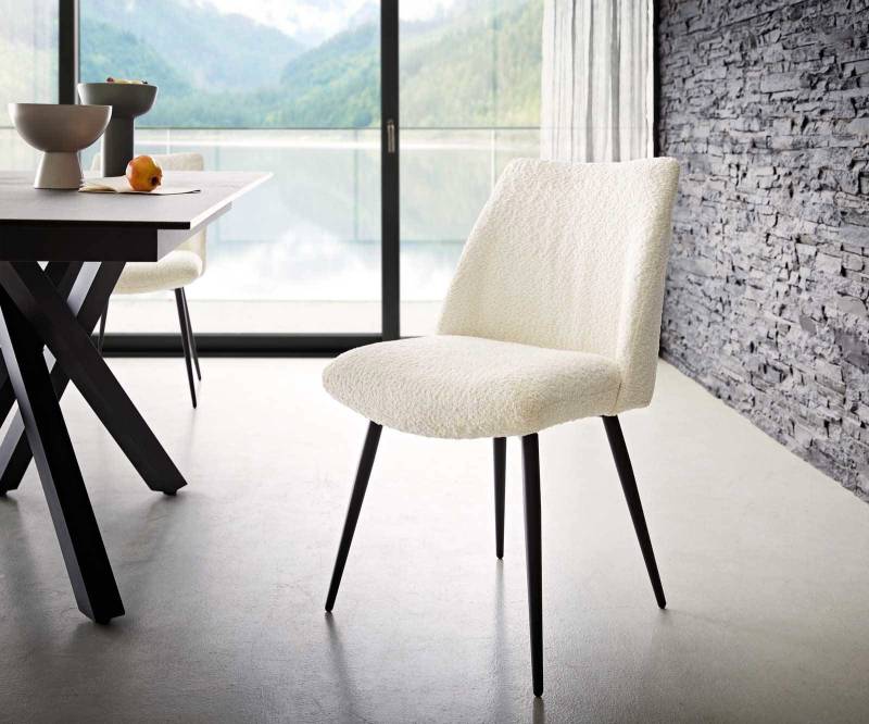 Esszimmerstuhl Elso-Flex Bouclé Weiß 4-Fuß konisch Schwarz Taschenfederkern Esszimmerstuhl Elso-Flex Bouclé Weiß 4-Fuß konisch Schwarz Taschenfederkern von DELIFE