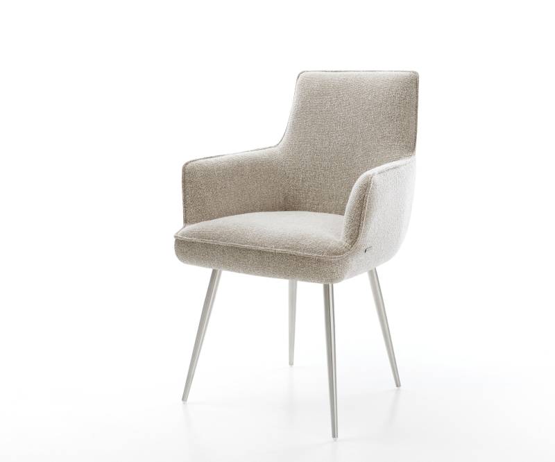 Esszimmerstuhl Heira-Flex mit Armlehnen Webstoff Soft Beige 4-Fuß konisch Edelstahl Taschenfederkern Esszimmerstuhl Heira-Flex mit Armlehnen Webstoff Soft Beige 4-Fuß konisch Edelstahl Taschenfederkern von DELIFE