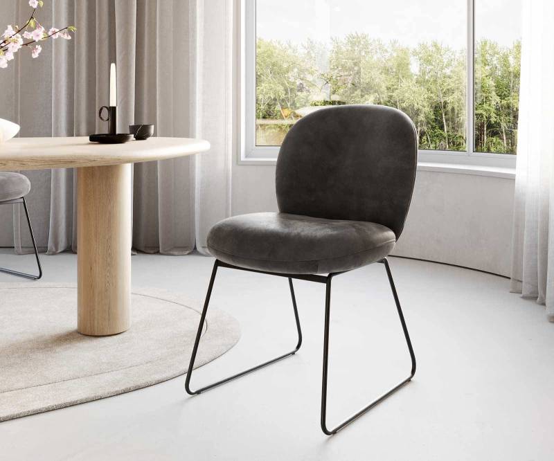 Esszimmerstuhl Nube-Flex Mikrofaser Anthrazit Vintage Kufengestell Schwarz Taschenfederkern Esszimmerstuhl Nube-Flex Mikrofaser Anthrazit Vintage Kufengestell Schwarz Taschenfederkern von DELIFE