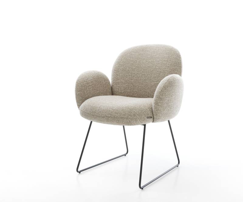 Esszimmerstuhl Nube-Flex mit Armlehnen Webstoff Soft Beige Kufengestell Schwarz Taschenfederkern von DELIFE