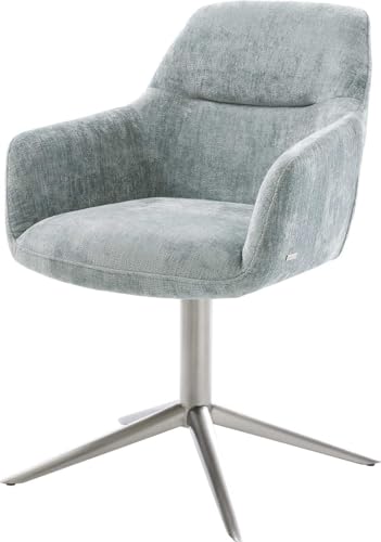 Esszimmerstuhl Pejo-Flex Fußkreuz Edelstahl Chenille Pastellblau 360° drehbar Wippfunktion Taschenfederkern von DELIFE