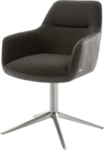 Esszimmerstuhl Pejo-Flex Fußkreuz Edelstahl Materialmix Schwarz 360° drehbar Wippfunktion Taschenfederkern von DELIFE