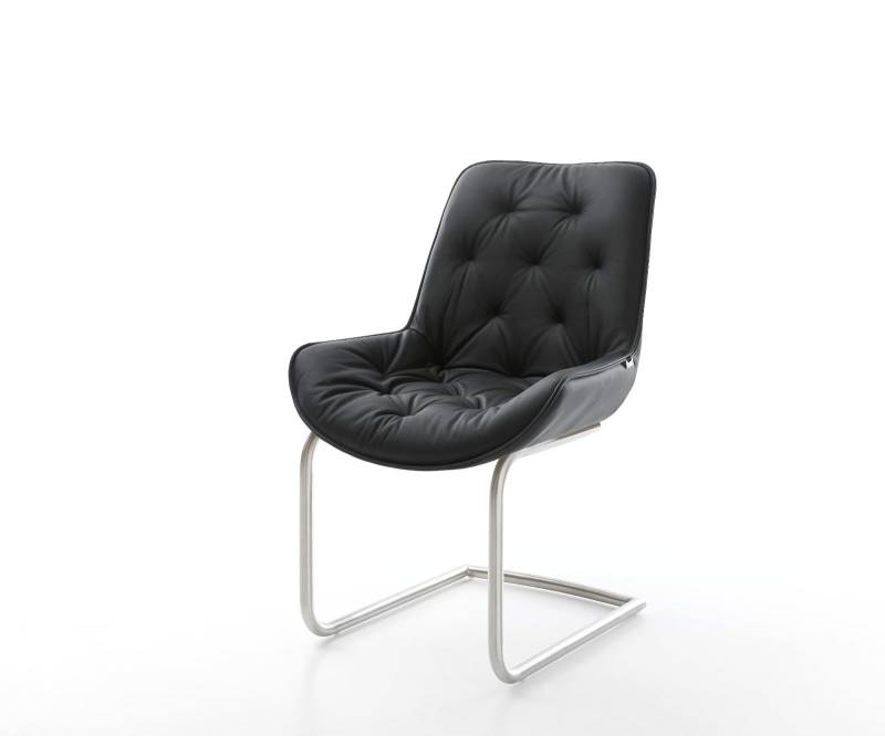 Freischwinger Taimi-Flex Echt-Leder Schwarz Freischwinger rund Edelstahl von DELIFE
