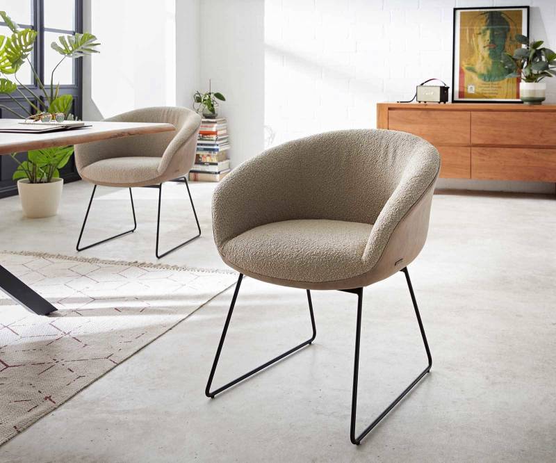 Esszimmerstuhl Vinka-Flex mit Armlehnen Materialmix Schlamm Kufengestell Schwarz Taschenfederkern Esszimmerstuhl Vinka-Flex mit Armlehnen Materialmix Schlamm Kufengestell Schwarz Taschenfederkern von DELIFE