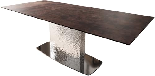 Esszimmertisch Edge Glas Antique-braun 180-220x90 Wave Edelstahl ausziehbar von DELIFE