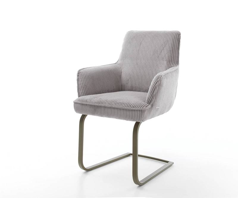 Freischwinger Heira-Flex mit Armlehnen Cord Silbergrau Freischwinger flach Effektfinish Titan Taschenfederkern von DELIFE