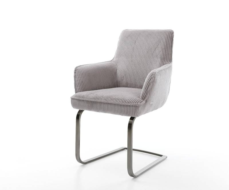 Freischwinger Heira-Flex mit Armlehnen Cord Silbergrau Freischwinger flach Graphit Taschenfederkern von DELIFE