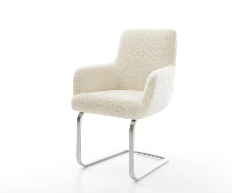 Freischwinger Heira-Flex mit Armlehnen Teddystoff Beige Freischwinger flach Edelstahl Taschenfederkern von DELIFE