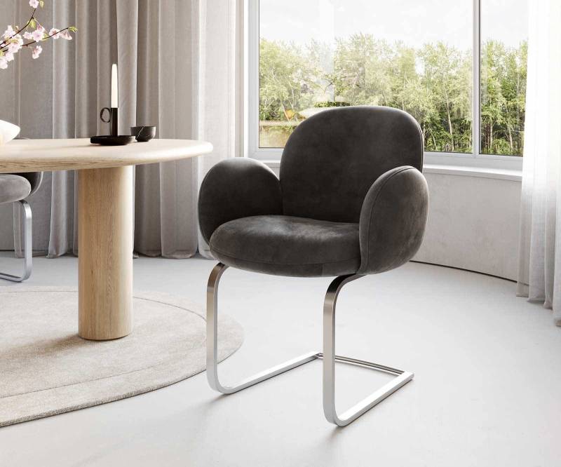 Freischwinger Nube-Flex mit Armlehnen Mikrofaser Anthrazit Vintage Freischwinger flach Edelstahl Taschenfederkern von DELIFE