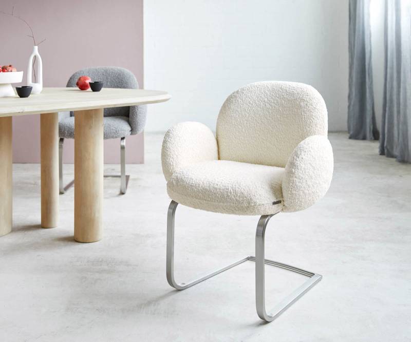 Freischwinger Nube-Flex mit Armlehnen Bouclé Weiß Freischwinger flach Edelstahl Taschenfederkern Freischwinger Nube-Flex mit Armlehnen Bouclé Weiß Freischwinger flach Edelstahl Taschenfederkern von DELIFE