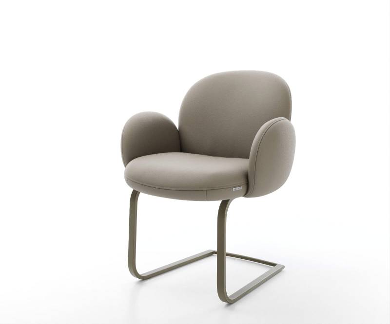 Freischwinger Nube-Flex mit Armlehnen Echt-Leder Schlamm Freischwinger flach Effektfinish Titan Taschenfederkern von DELIFE