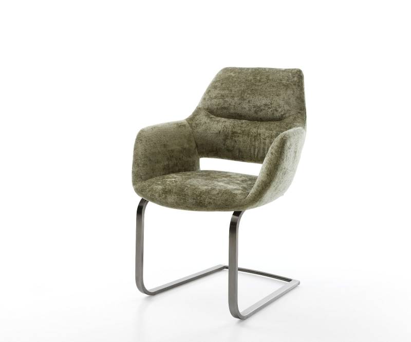 Freischwinger Yago-Flex mit Armlehnen Chenille Olive Freischwinger flach Graphit Taschenfederkern von DELIFE
