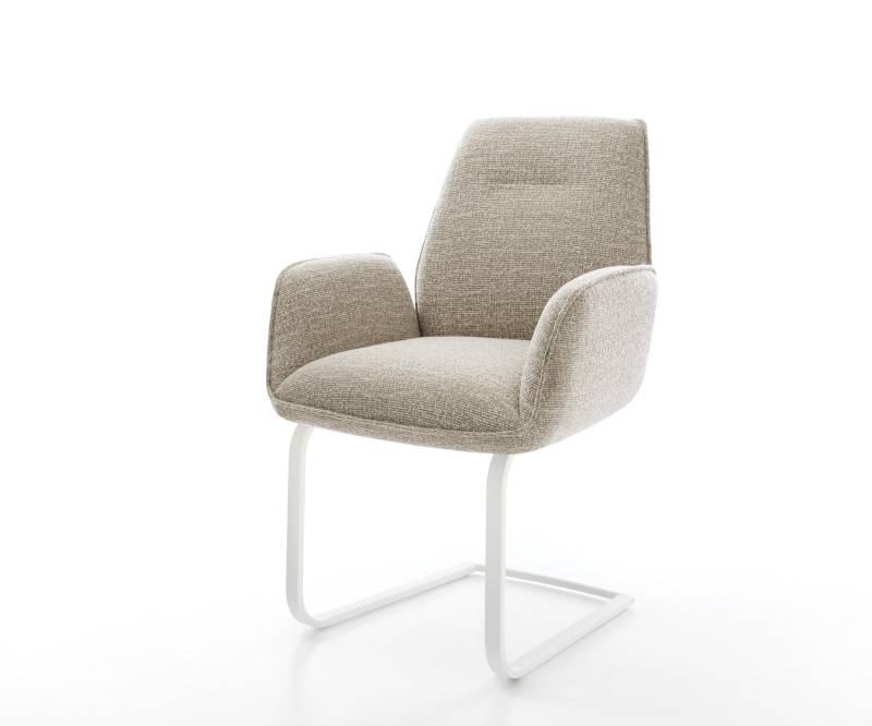 Freischwinger Zoa-Flex Webstoff Soft Beige Freischwinger flach Weiß Taschenfederkern von DELIFE