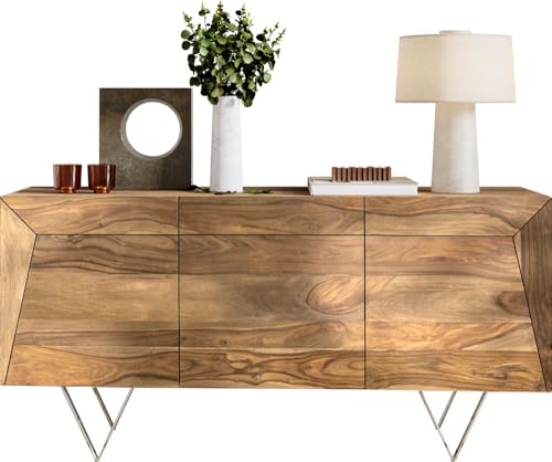 Kommode Wyatt Sheesham Natur 150 cm 3D Optik Oben Edelstahl Design Sideboard von DELIFE