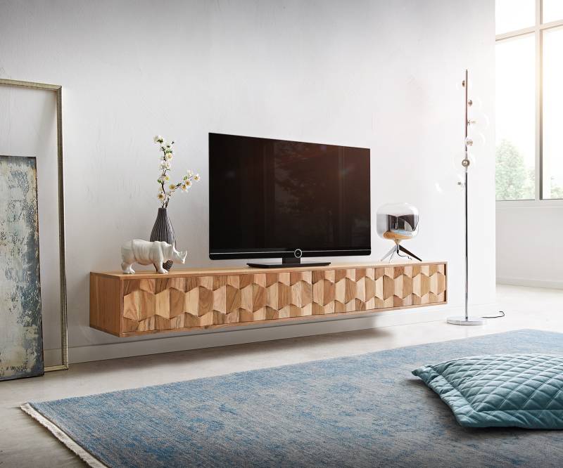 Lowboard Fevo 200 cm Akazie Natur 4 Türen schwebend von DELIFE