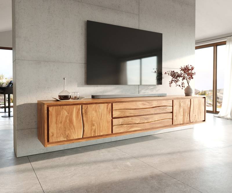 Lowboard Live-Edge 300 cm Akazie Natur 4 Türen 2 Schübe schwebend von DELIFE