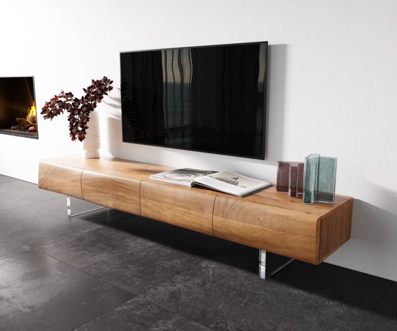 Lowboard New Live-Edge 200 cm Akazie Natur 4 Türen Acrylfuß von DELIFE