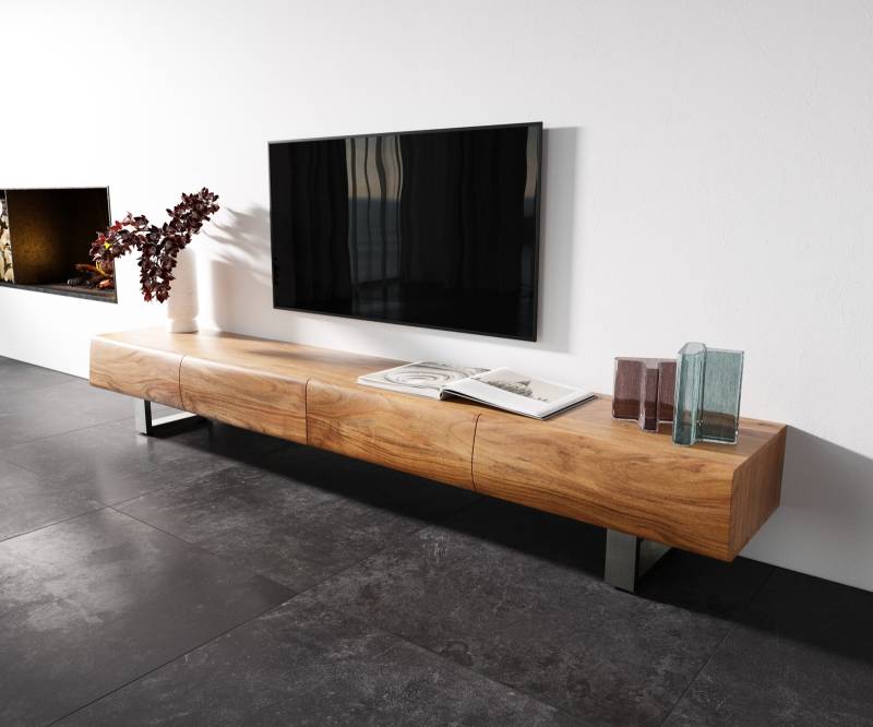 Lowboard New Live-Edge 240 cm Akazie Natur 4 Schubladen Kufe Edelstahl gebürstet von DELIFE