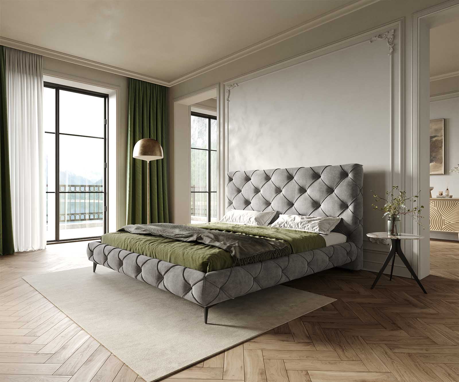 Polsterbettgestell Nayara 180x200 cm Mikrofaser Grau Polsterbettgestell Nayara 180x200 cm Mikrofaser Grau von DELIFE